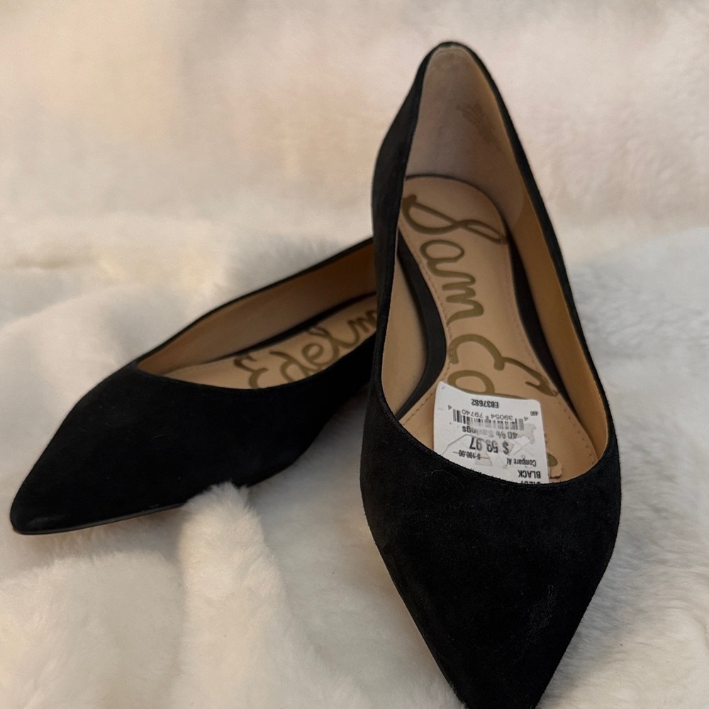 Sam Edelman Black Pointed Toe Flats Classic Chic Ballet Flats - Size 6W